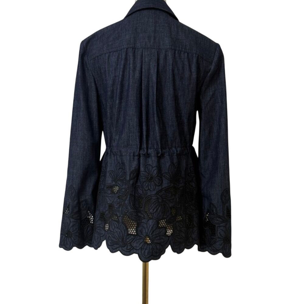 Veronica Beard Kiki Eyelet Jacket Navy Chambray Cinched Field Jacket - Picture 10 of 12